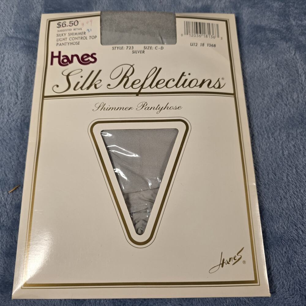 Vintage 1990 Hanes Silk Reflections Silver Shimmer Pantyhose Size C-D Style 723